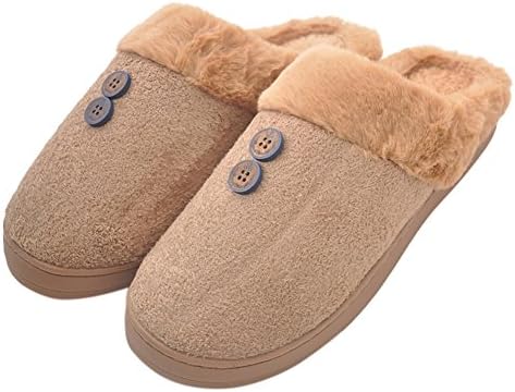 Sangreen Mens Cool Button Fuzzy Bedroom House Slippers Brown 42-43