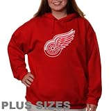 NHL Majestic Detroit Red Wings Womens Red Plus Size Felt Tek Patch Pullover Hoodie Sweatshirt (X-Large)