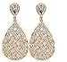Goldtone with Clear Iced Out Basket Weaved Teardrop Shaped 3.25 Inch Dangle Clip on Earrings