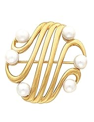 14K Yellow Gold Akoya Cultured White Pearl Brooch -- LIFETIME WARRANTY