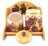 2 canister set w/wood rack Tuscany Grape Wine Decor