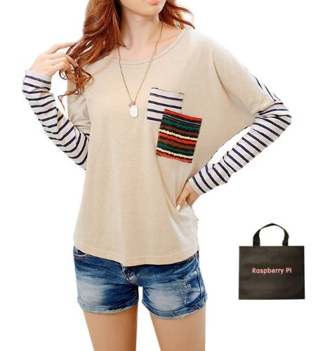 (ラズベリーパイ)RaspberryPi ボーダー スタイリッシュ トップス 長袖 Ｔシャツ  オリジナルエコバッグセット ts264r