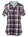 Women's Short Sleeve 100% Cotton Plaid Button Down Shirt