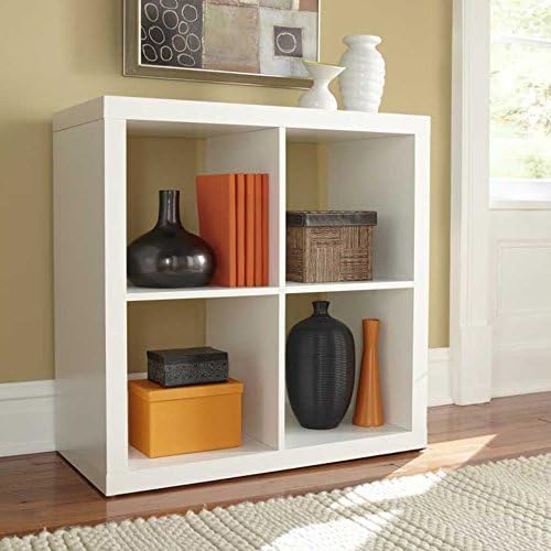 4 Cube Bookcase Decorative Modern Square Wood Organizer Furniture (White)