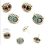 2FOR1 SPECIAL PRICE Brown Amber and Blue Eyed Retro Bronze Vintage Cute Owl head Boho Stud Earrings J002
