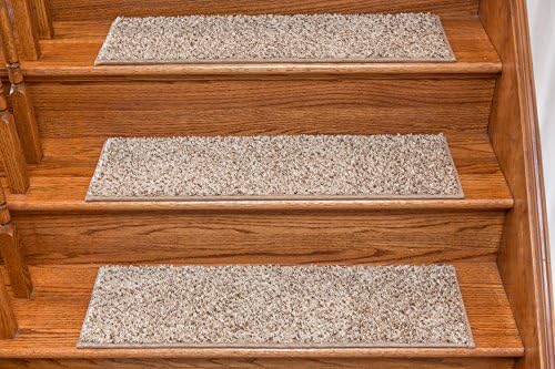 WINDSOR Adhesive Flat Carpet Stair Tread with Padding - Single - 27" W x 9" D, Latte - by Castle Range