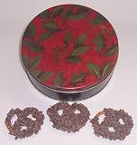 Scott's Cakes 1 lb. Milk Chocolate Covered Pretzel with Chocolate Chips in a Holly Tin