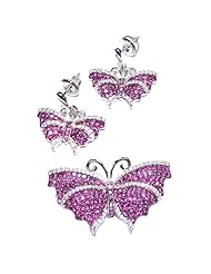 Sterling Silver Micro Pave Cubic Zirconia Butterfly Earrings and Pendant Set