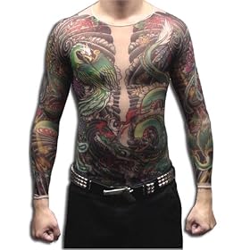 Men's Geisha Dragon Full Body Tattoo Shirt
