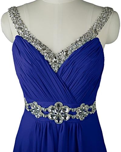 Tivansi Women's Straps Beaded and Crystal Long Chiffon Evening Prom Dresses Size 8 US Royal Blue