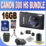 Canon PowerShot ELPH 300 HS 12.1 MP Digital Camera (Black) W/16GB SDHC Memory + Extended Life Battery + Ac/Dc Charger + USB Card Reader + Shock Proof Case w/Strap + Mini Tripod + Accessory Saver Bundle!