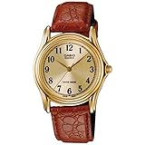 IMAGE OF Casio Men's MTP1096Q-9B1 Orange Leather Quartz Watch with Gold Dial