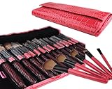 Bundle Monster 15pc Studio Pro Makeup Make Up Cosmetic Brush Set Kit w/ Pink Faux Crocodile Case -