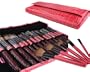 Bundle Monster 15pc Studio Pro Makeup Make Up Cosmetic Brush Set Kit w/ Pink Faux Crocodile Case - For Eye Shadow, Blush, Eyeliner, Etc.