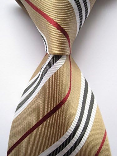 Somchai Collection :New Classic Camel Red and White Stripes 100% Silk Necktie