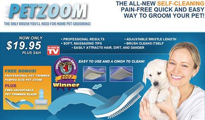 PetZoom Self Cleaning Grooming Brushes (set of 2) with Bonus Trimmer Attachment