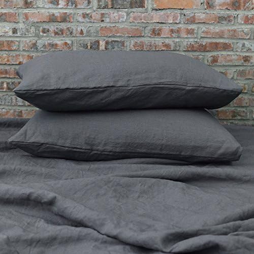 Linenshed Housewife Washed Linen King Pillowcases (Set of 2) Lead Gray (20Wx36L)