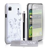 Yousave Accessories TM Samsung Galaxy S i9000 Accessoire Paquet �l�gant Blanc Et Argent Papillon Fleur Dur Hybride Etui Coque Avec Stylet Pen Ecran Protecteur Film Et Gris Tissu de Polissage Micro Fibrepar Yousave Accessories