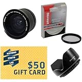 Opteka .35x High Definition II Super Wide Angle Panoramic Macro Fisheye Lens for Panasonic DMC-FZ5 DMC-FZ7 DMC-FZ8 Digital Cameras With Bonus 67MM High Definition II UV (0) Ultra Violet Haze Multi-Coated Glass Filter Includes Tube Adapter + $50 Photo Print Gift Card!
