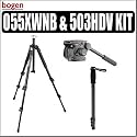 Bogen Manfrotto 055XWNB Wilderness Tripod Legs & Leg Protectors and Rubber/spike feet and Bogen Manfrotto 503HDV Professional Video Fluid Head and BONUS MACCABEE Monopod