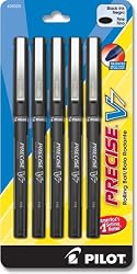Pilot(R) Precise(TM) V7 Liquid Ink Rollerball Pens, Fine Point, 0.7 mm, Black, Pack of 5