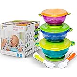 Stay Put and Spill Proof Suction Bowl Set with Bonus Fork and Spoon, 3 Different Size Bowls, and Snap Tight Lids, Complete Baby Feeding Set and Perfect for Storage FDA Approved BPA Free