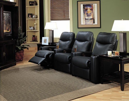Showtime Collection Black Leather Motion Home Theater Sofa Couch Chair