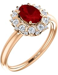 18K Rose Gold 7.00x5.00mm Oval Cut Ruby and Diamond Ring -- LIFETIME WARRANTY