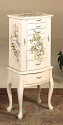 Buy Hand Painted Floral Ivory Finish Jewelry Armoire