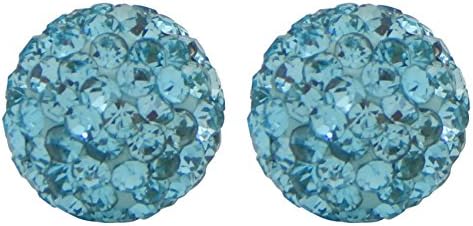 Round Pave Crystal Disco Ball Stud Earrings, 10mm, Teal Blue