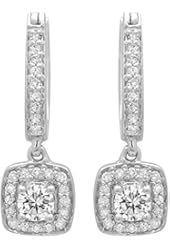 0.50 Carat (ctw) 14K White Gold Round White Diamond Ladies Halo Style Dangling Earrings 1/2 CT