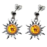 Certified Genuine Honey Amber and Sterling Silver Flaming Sun Earrings