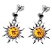 Certified Genuine Honey Amber and Sterling Silver Flaming Sun Earrings