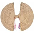 Bamboo Carved Wood Fan with Tassel, Asst. Colors