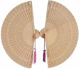 Bamboo Carved Wood Fan with Tassel, Asst. Colors