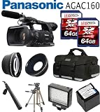 Panasonic AG-AC160 AVCCAM HD Hand-Held Camcorder + Rode NTG2 Condenser Shotgun Microphone + Rode VXLR Minijack + Battery + 2 X 64GB SDXC + 0.45X Wide Angle Lens + 2x Telephoto Lens + Case + Tripod + Led Light + Travel charger + UV + CPL FILTER