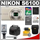 Nikon Coolpix S6100 16.0 MP Digital Camera (Silver) with 8GB Card + Battery ....