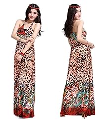 V-neck Corset   Waistline Leopard Print Tropical Print Stretchy Backless Silk Party Dress/Maxi Dress 