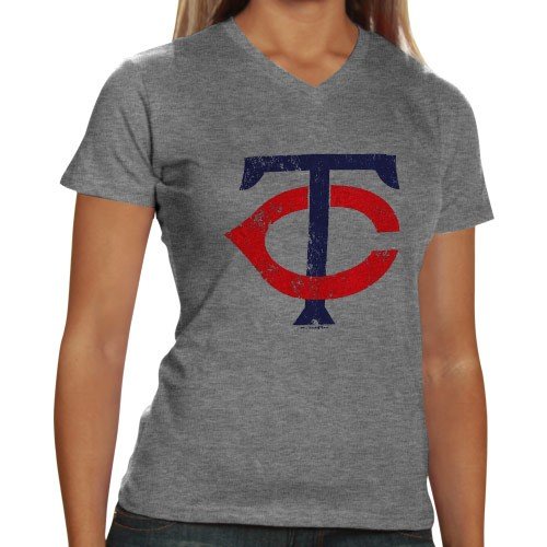 Minnesota Twins Ladies Charcoal Tri-Blend V-neck T-shirt (Large)