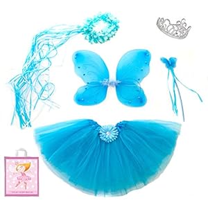 5 Piece Sparkle Fairy Princess Costume Set PLUS GIFT BAG (Turquoise)