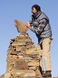 Man Builds a Rock Cairn on Topatopa Bluff in the Sespe Wilderness, California Photographic Poster Print by Rich Reid, 24x32