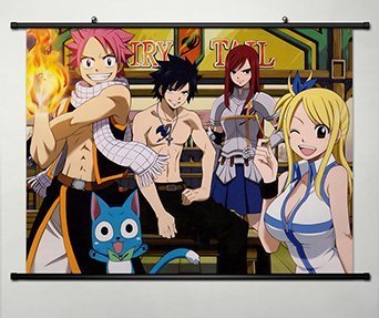 Home Decor Anime Fairy Tail Cosplay Wall Scroll Poster Fabric Painting Natsu Dragneel & Gray Fullbuster & Lucy Heartfilia & Erza Scarlet & Happy 23.6 X 17.7 Inches-188 by CoSmile