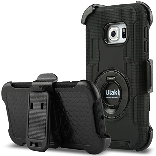 S6 Edge Case, Galaxy S6 Edge Case, ULAK Hybird Rugged and Silicone Protective Cover with Kickstand and Belt Clip Holster for Samsung Galaxy S6 Edge (Black) [Will not Fit S6 Edge Plus]