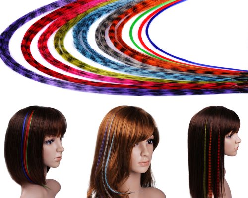 51b99ml0IjL. SL160  New Bundle Monster New 20 Piece Grizzy and Solid Colored Feather Hair Extensions Kit with Silicone Beads and Hook