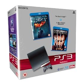 Sony PlayStation 3 Slim Console (250GB Model) with Blu-ray Movie Bundle