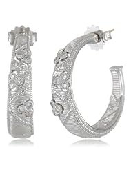 Judith Ripka "Gothic" Quilted White Hoop Earrings