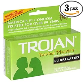 Trojan Twisted Pleasure Latex Condoms, Lubricated, 12-Count Boxes (Pack of 3)