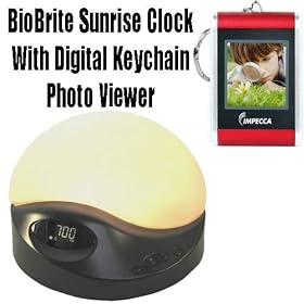 BioBrite Sunrise Clock Advanced Model Bundle With Impecca Digital Keychain Photo Viewer
