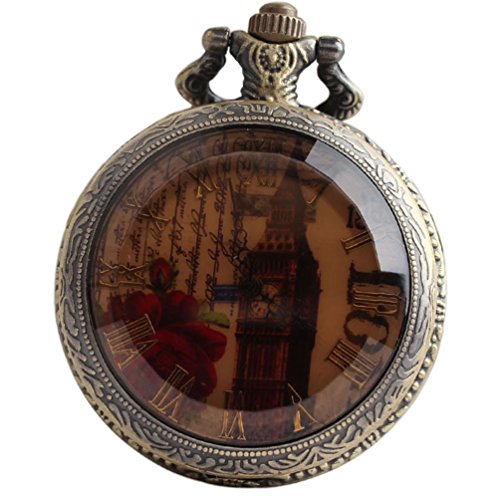 VIGOROSO Bell Tower Steampunk Bronze Pocket Watch Vintage Retro Men Lady Gift Necklace Pandant