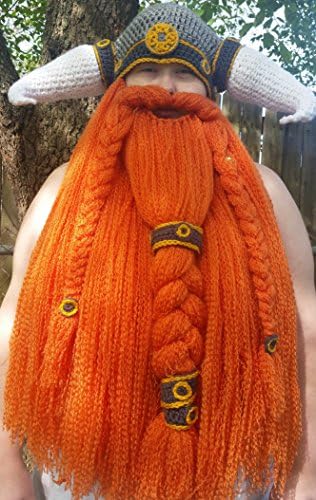 Hand Crocheted Horned Viking Dwarf Helmet and Beard